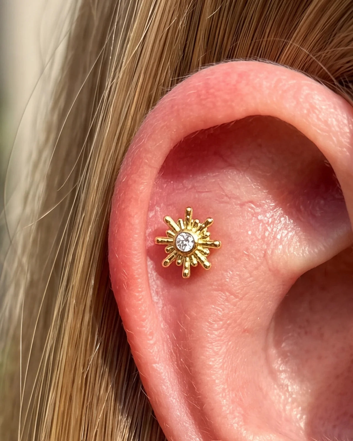 Sunbeam Flatback Stud - Gold Crystal Clear - flat styling