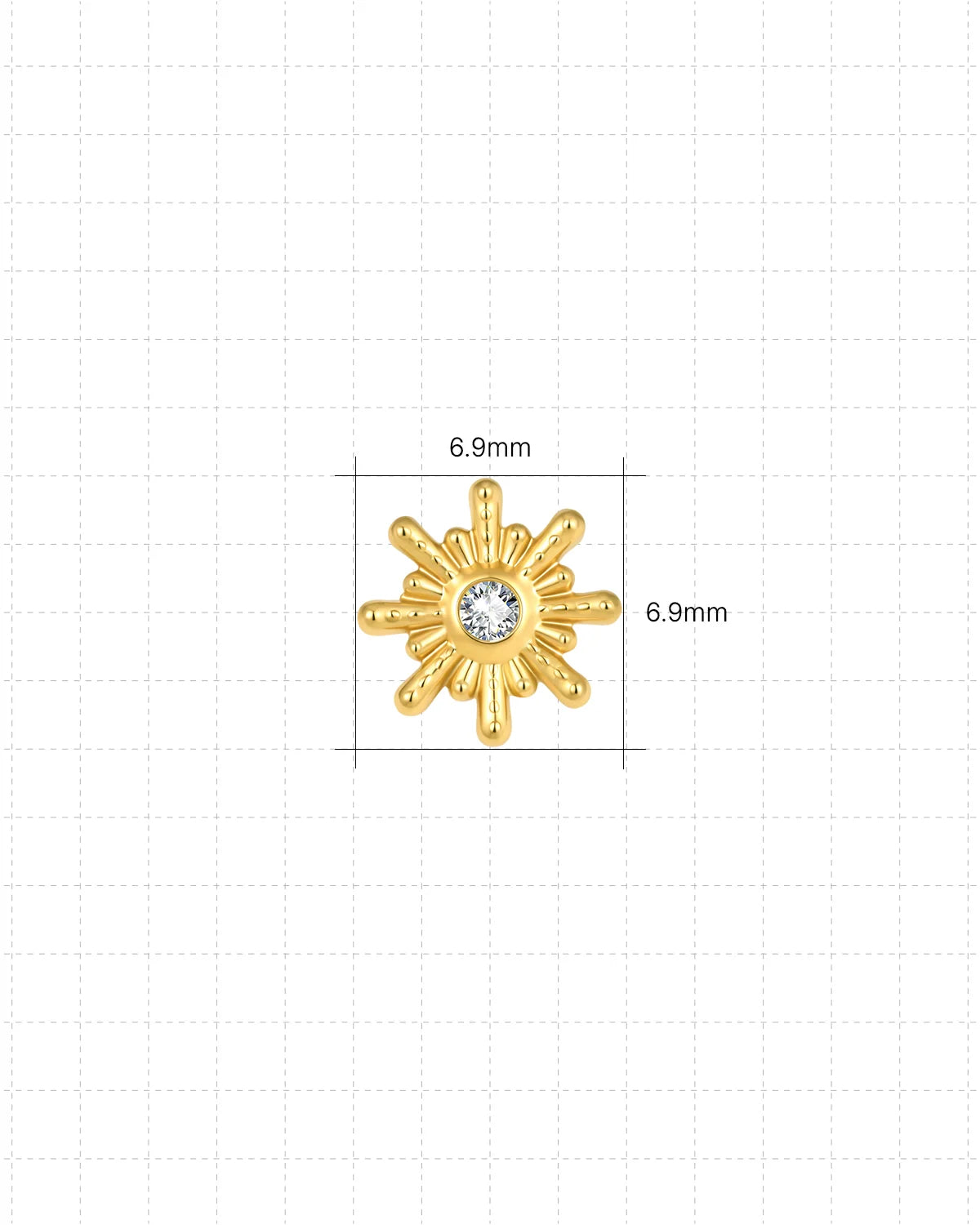 Sunbeam Flatback Stud - Gold Crystal Clear - 6.9mm size guide