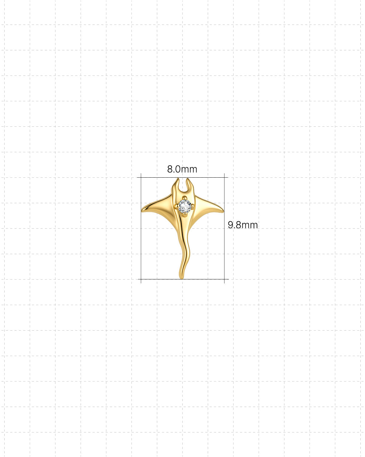 Gold Crystal Clear manta ray jewelry front size