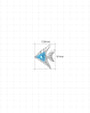 Reef Angel Flatback Stud - Silver with blue cubic zirconia - 7.35mm W x 9.1mm H dimensions