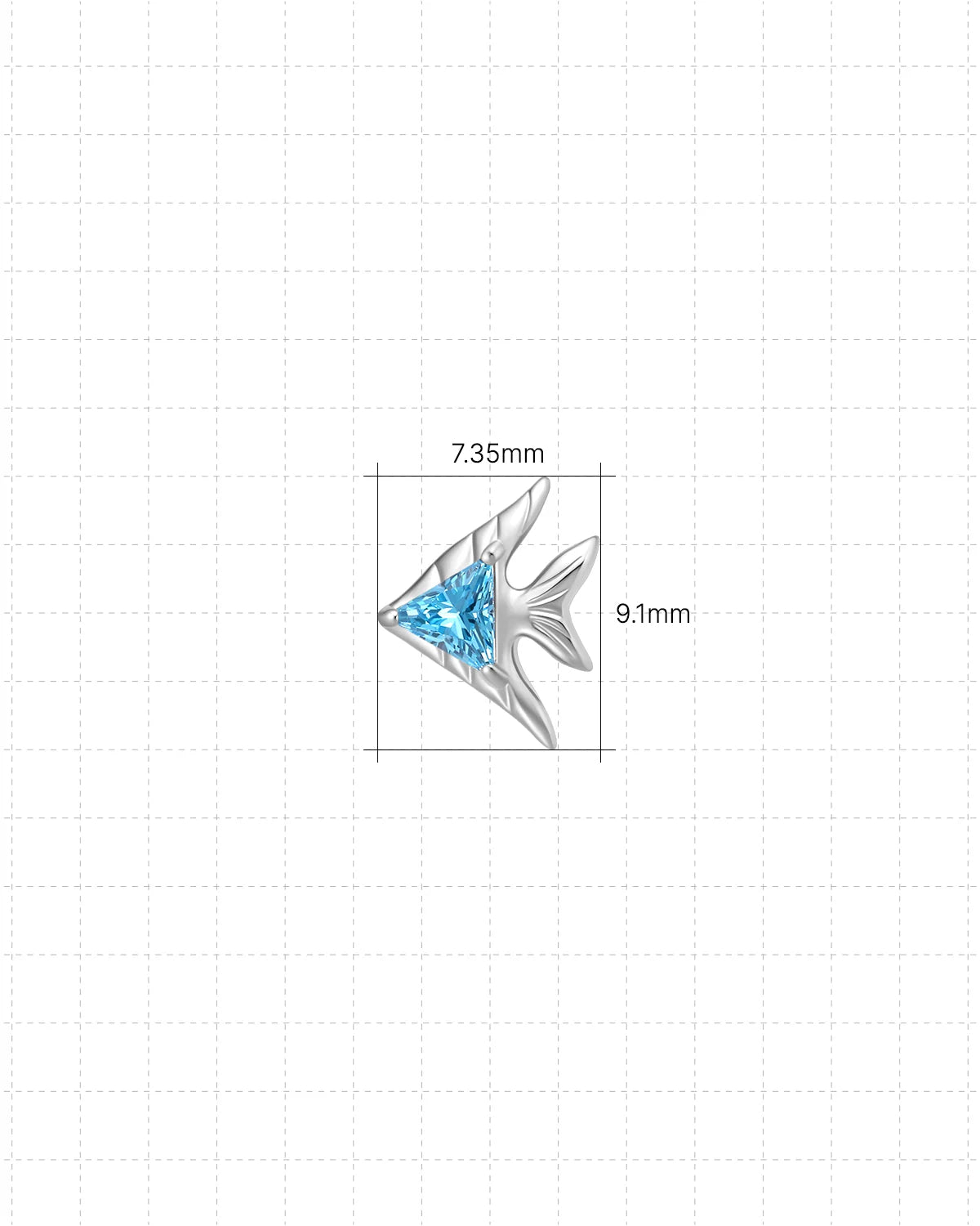 Reef Angel Flatback Stud - Silver with blue cubic zirconia - 7.35mm W x 9.1mm H dimensions
