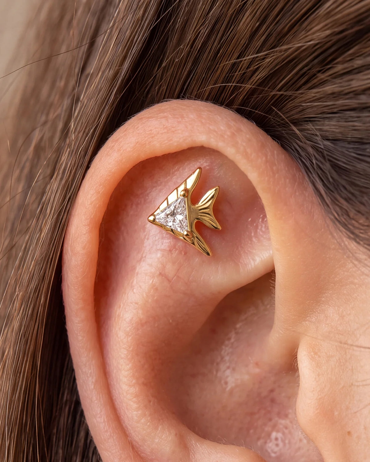 Reef Angel Flatback Stud - Gold with clear cubic zirconia - product and styling view 2