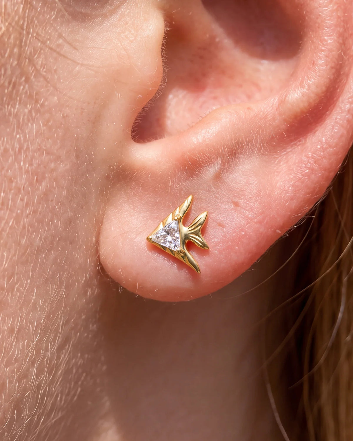 Reef Angel Flatback Stud - Gold with clear cubic zirconia - product and styling view 4