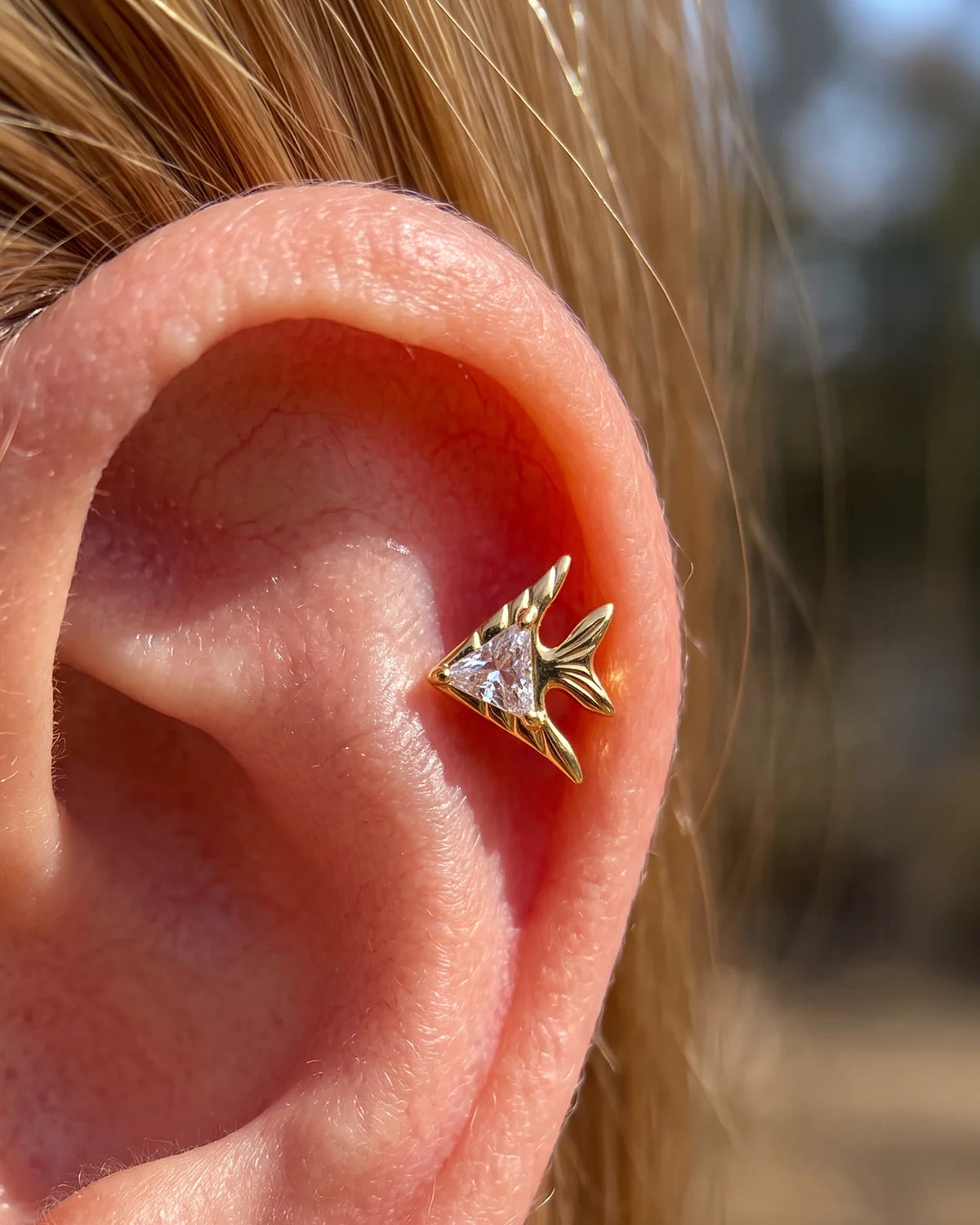 Reef Angel Flatback Stud - Gold with clear cubic zirconia - product and styling view 5