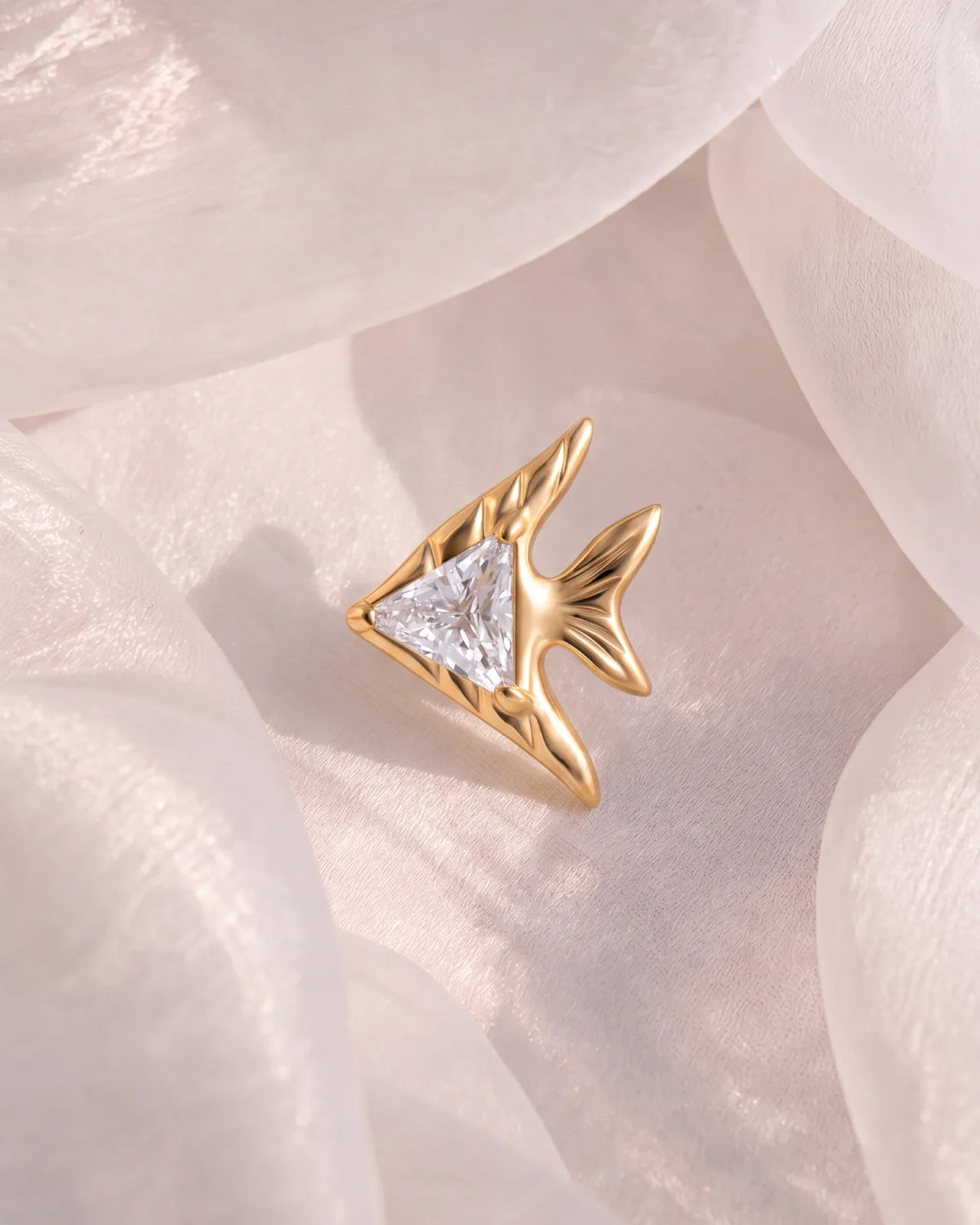 Reef Angel Flatback Stud - Gold with clear cubic zirconia - product and styling view 6