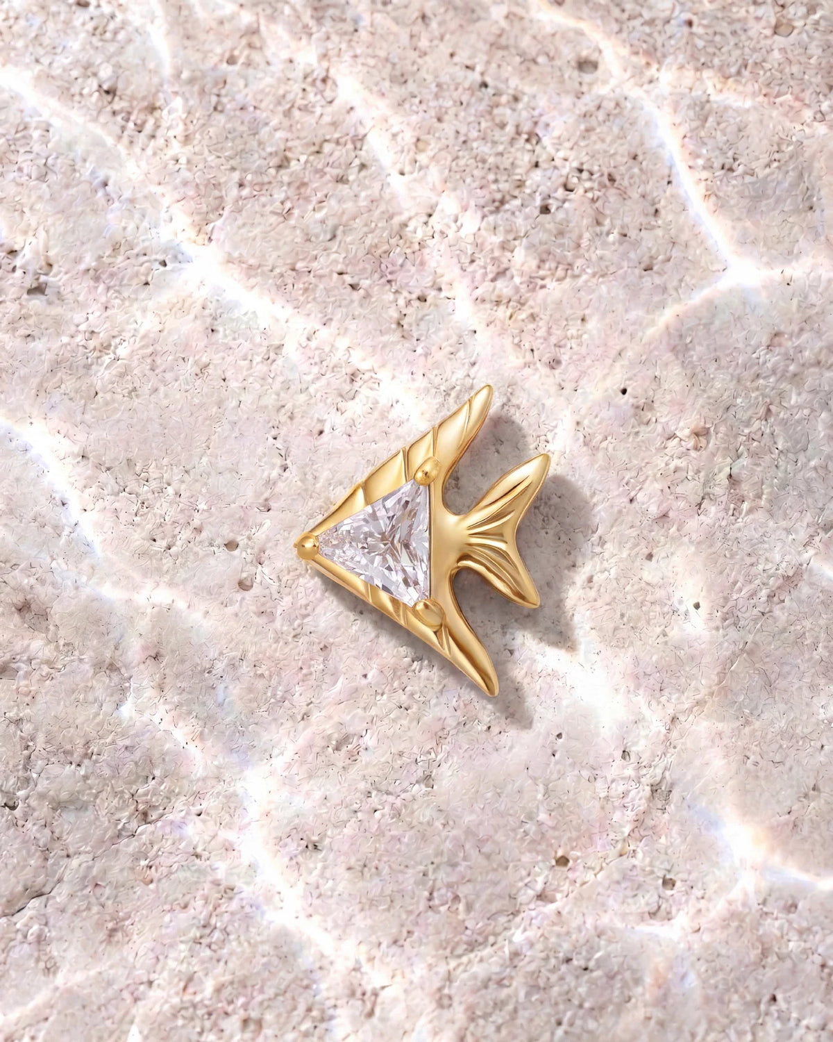Reef Angel Flatback Stud - Gold with clear cubic zirconia - product and styling view 7