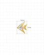 Reef Angel Flatback Stud - Gold with clear cubic zirconia - 7.35mm W x 9.1mm H dimensions