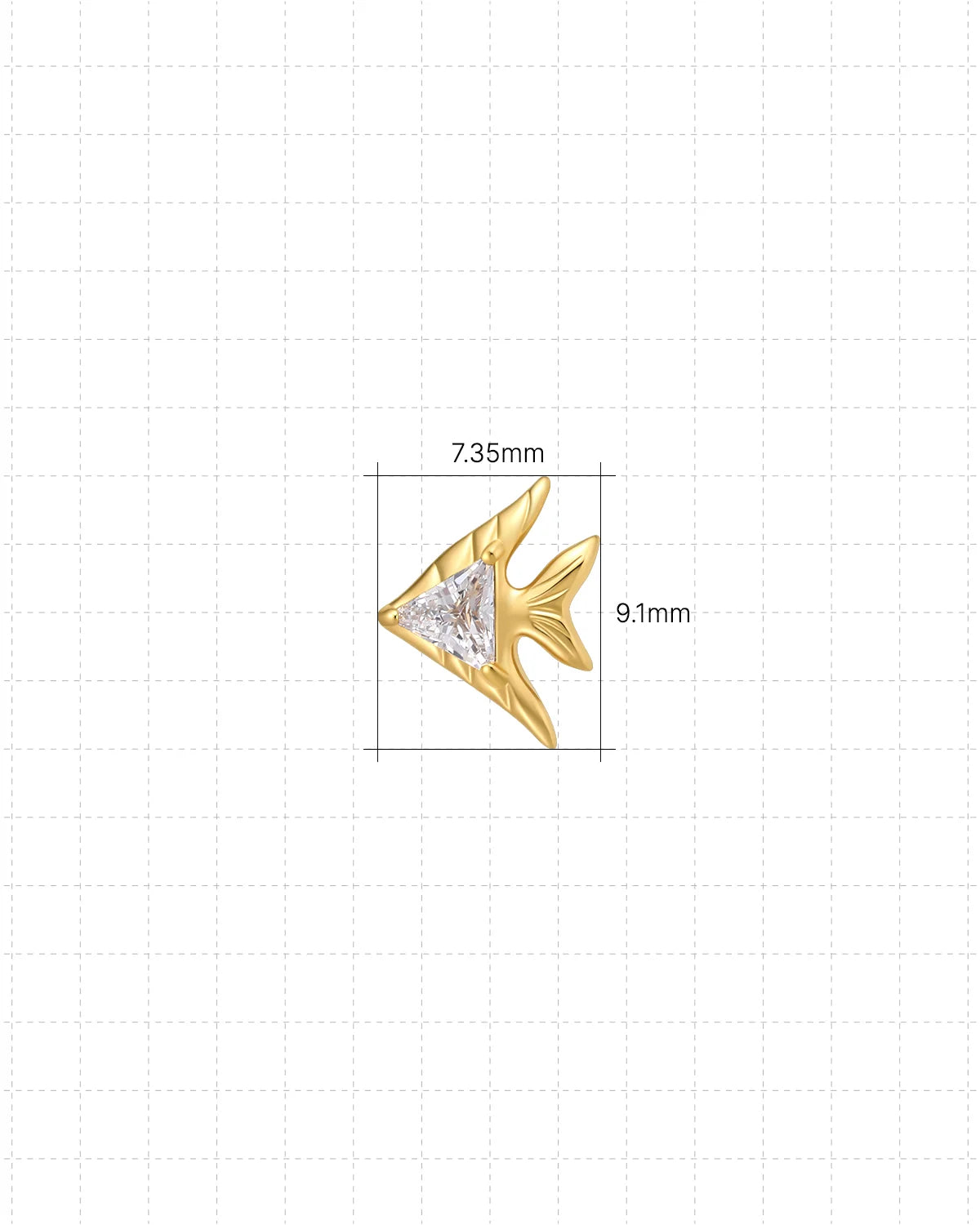 Reef Angel Flatback Stud - Gold with clear cubic zirconia - 7.35mm W x 9.1mm H dimensions