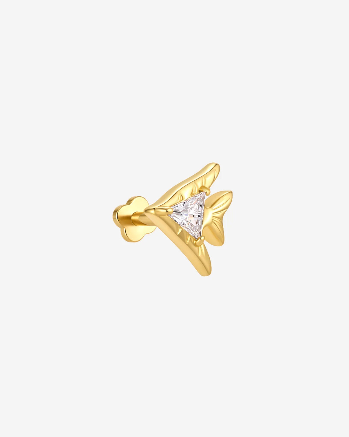 Reef Angel Flatback Stud - Gold with clear cubic zirconia - side view
