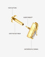 Reef Angel Flatback Stud - Gold with clear cubic zirconia - threaded construction