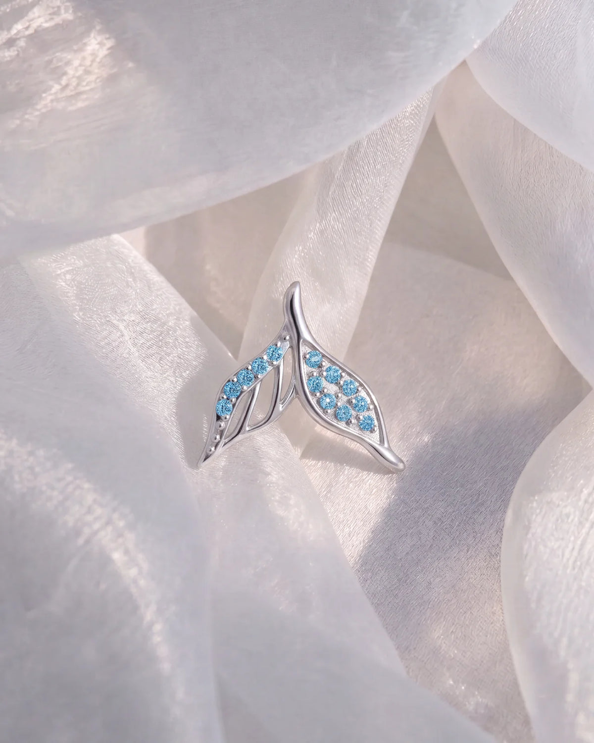 Mermaid Tail Flatback Stud - Silver with blue cubic zirconia - product and styling view 5