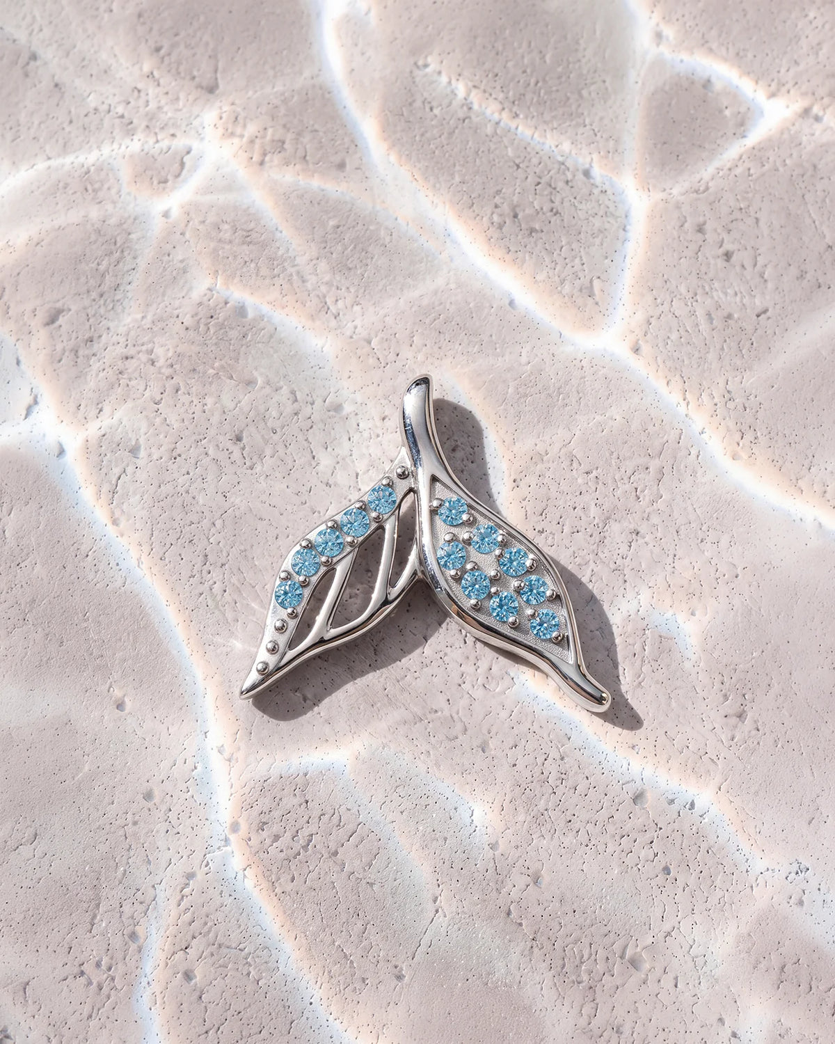 Mermaid Tail Flatback Stud - Silver with blue cubic zirconia - product and styling view 6
