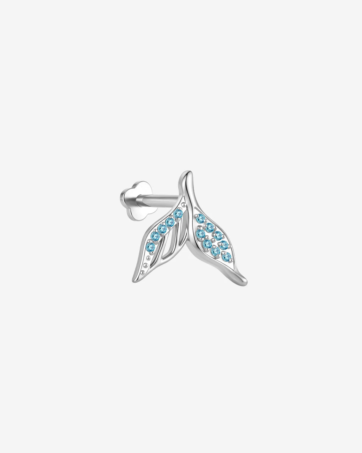 Mermaid Tail Flatback Stud - Silver with blue cubic zirconia - side view