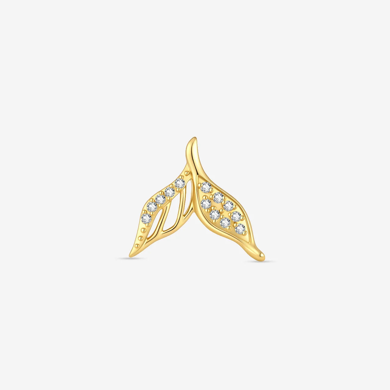 Mermaid Tail Flatback Stud - Gold with clear cubic zirconia - front view