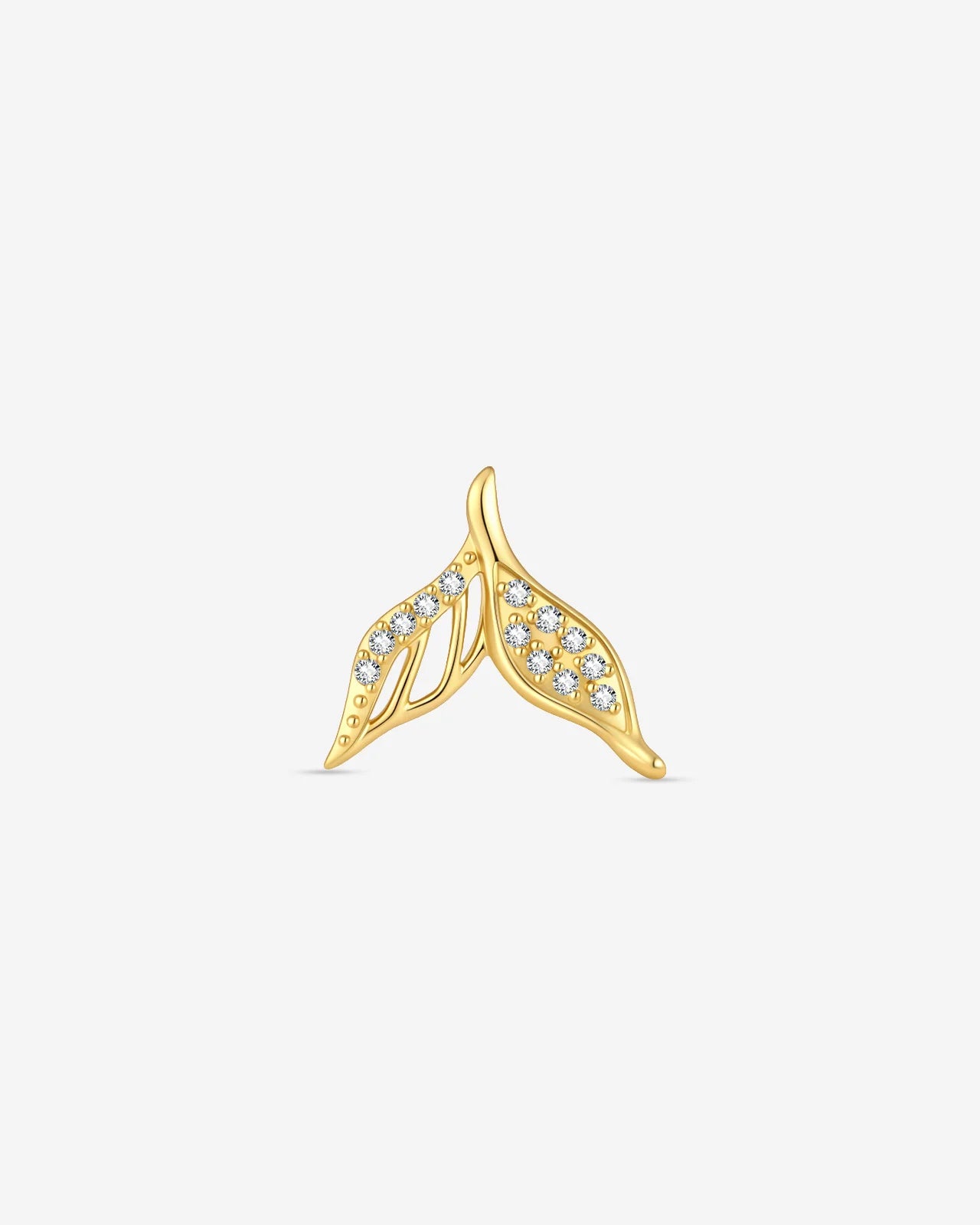 Mermaid Tail Flatback Stud - Gold with clear cubic zirconia - front view