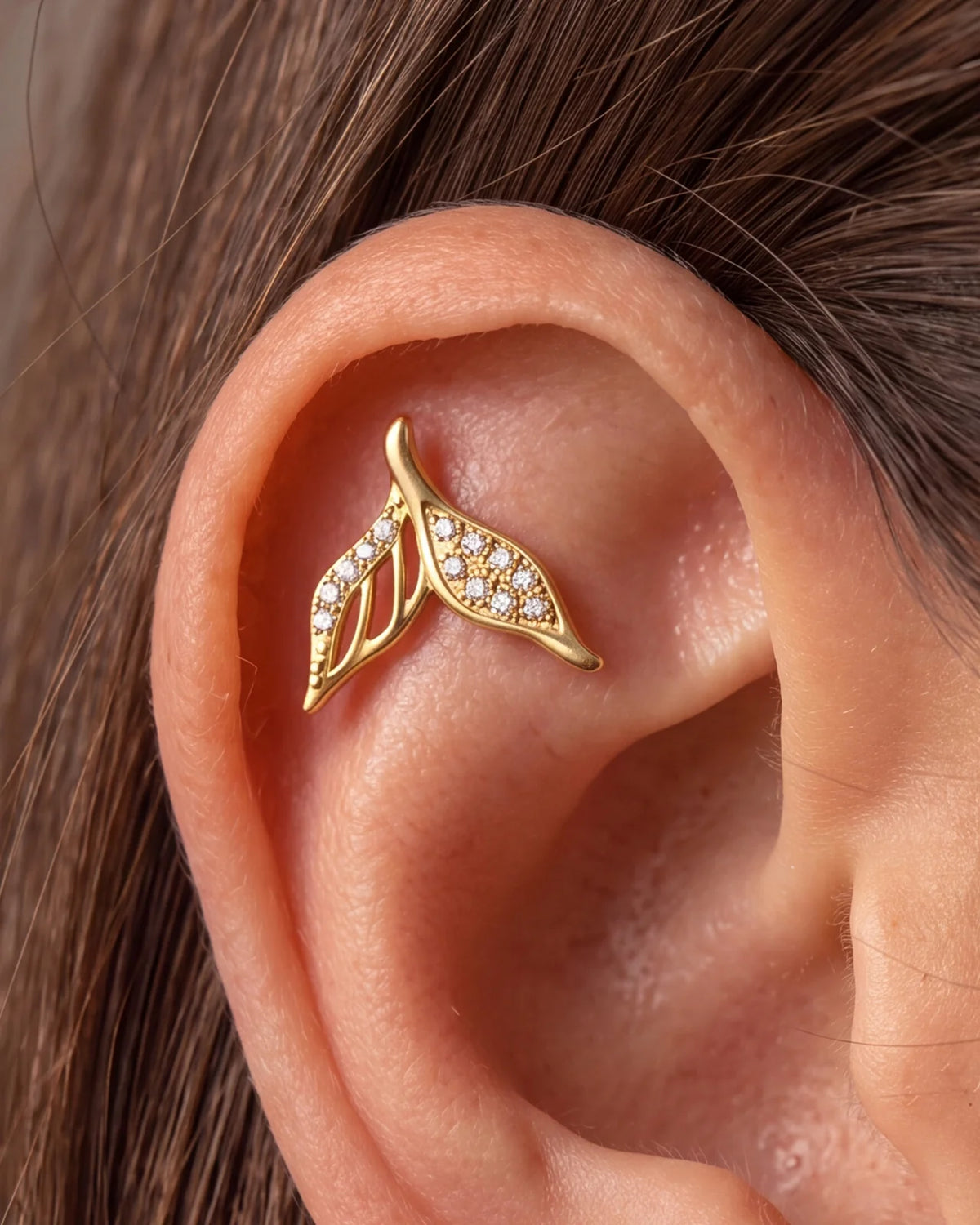 Mermaid Tail Flatback Stud - Gold with clear cubic zirconia - product and styling view 3