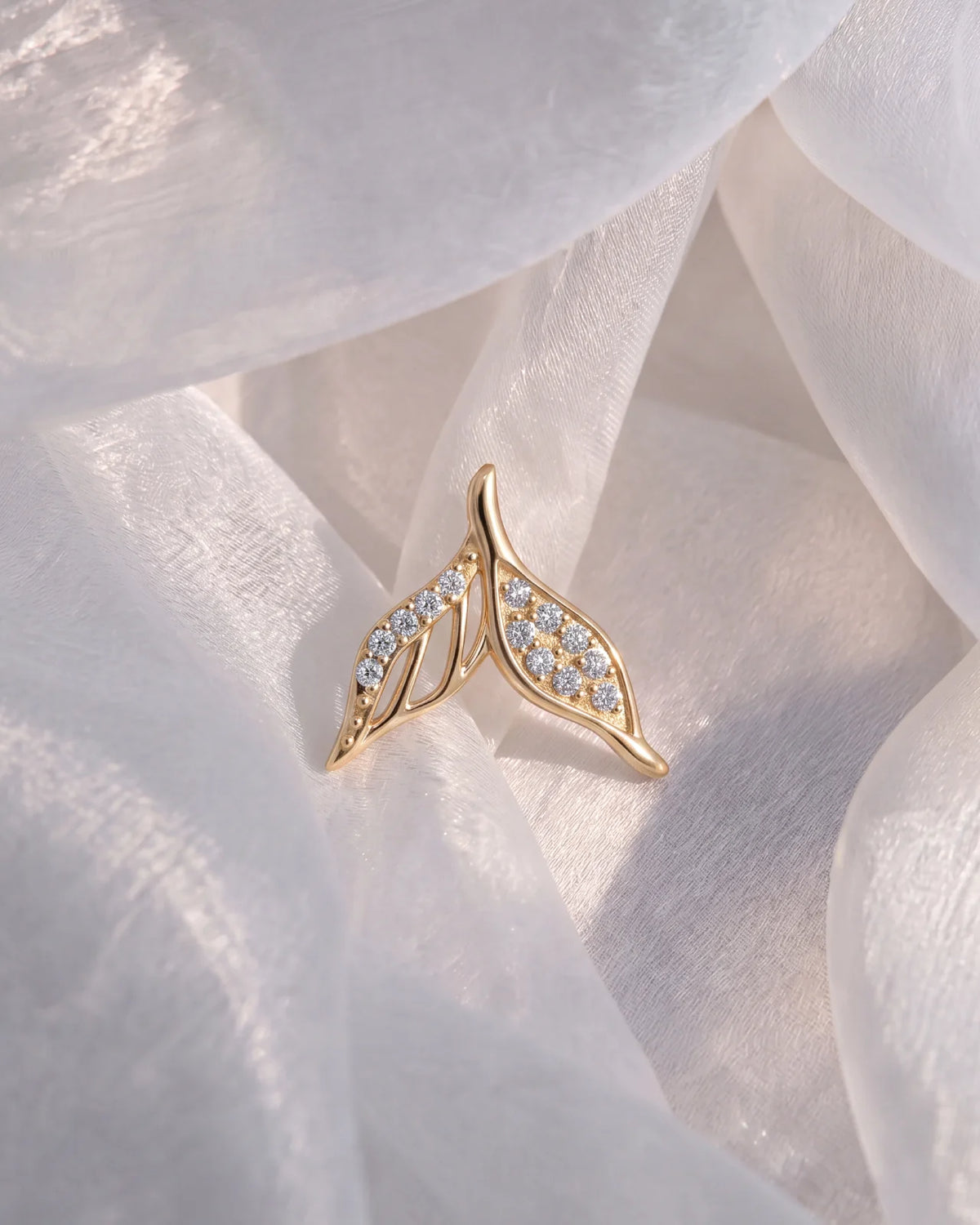 Mermaid Tail Flatback Stud - Gold with clear cubic zirconia - product and styling view 5