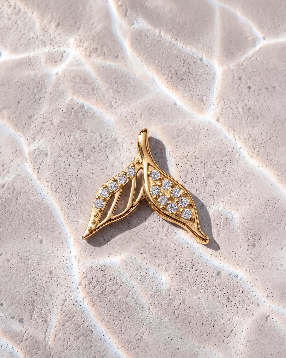 Mermaid Tail Flatback Stud - Gold with clear cubic zirconia - product and styling view 6