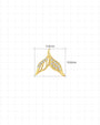 Mermaid Tail Flatback Stud - Gold with clear cubic zirconia - 11.6mm W x 10.6mm H dimensions