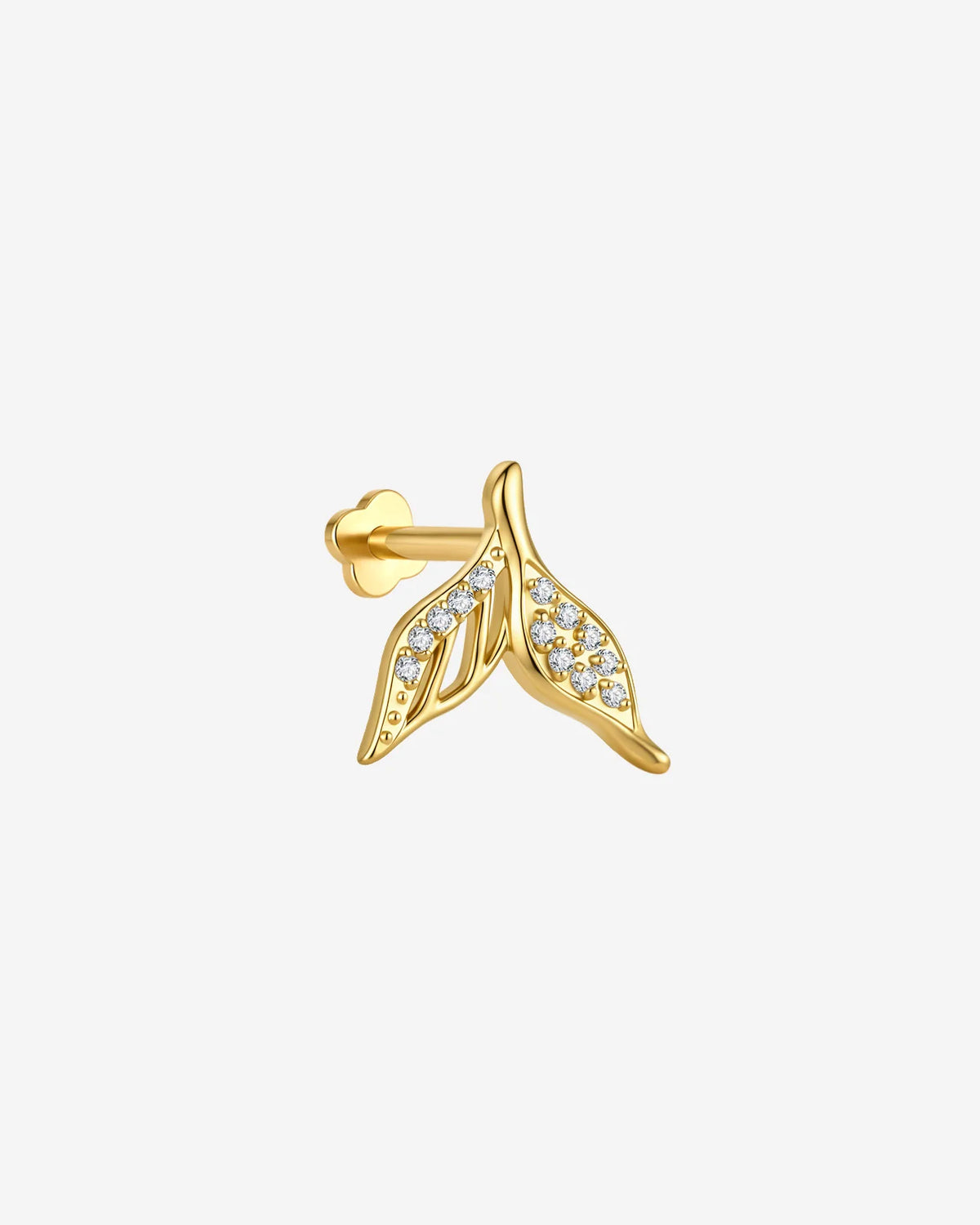 Mermaid Tail Flatback Stud - Gold with clear cubic zirconia - side view