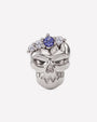 Crowned Mischief skull flatback stud, silver tone with purple cubic zirconia, image 1