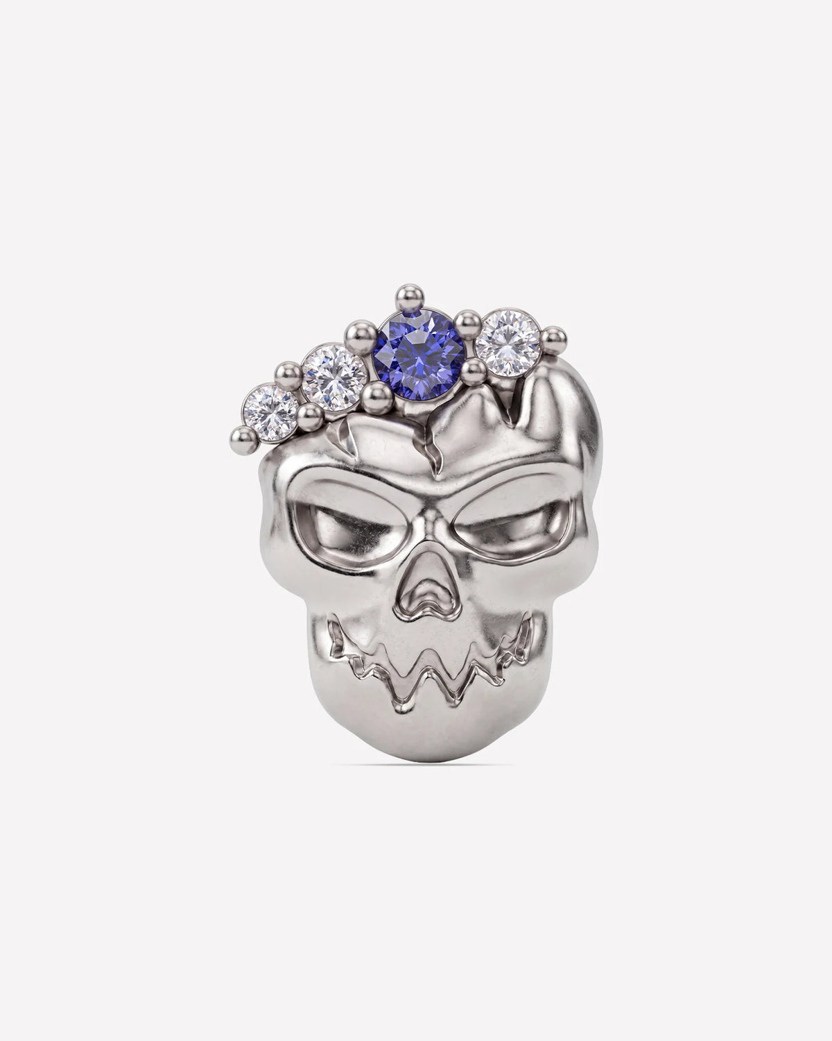 Crowned Mischief skull flatback stud, silver tone with purple cubic zirconia, image 1