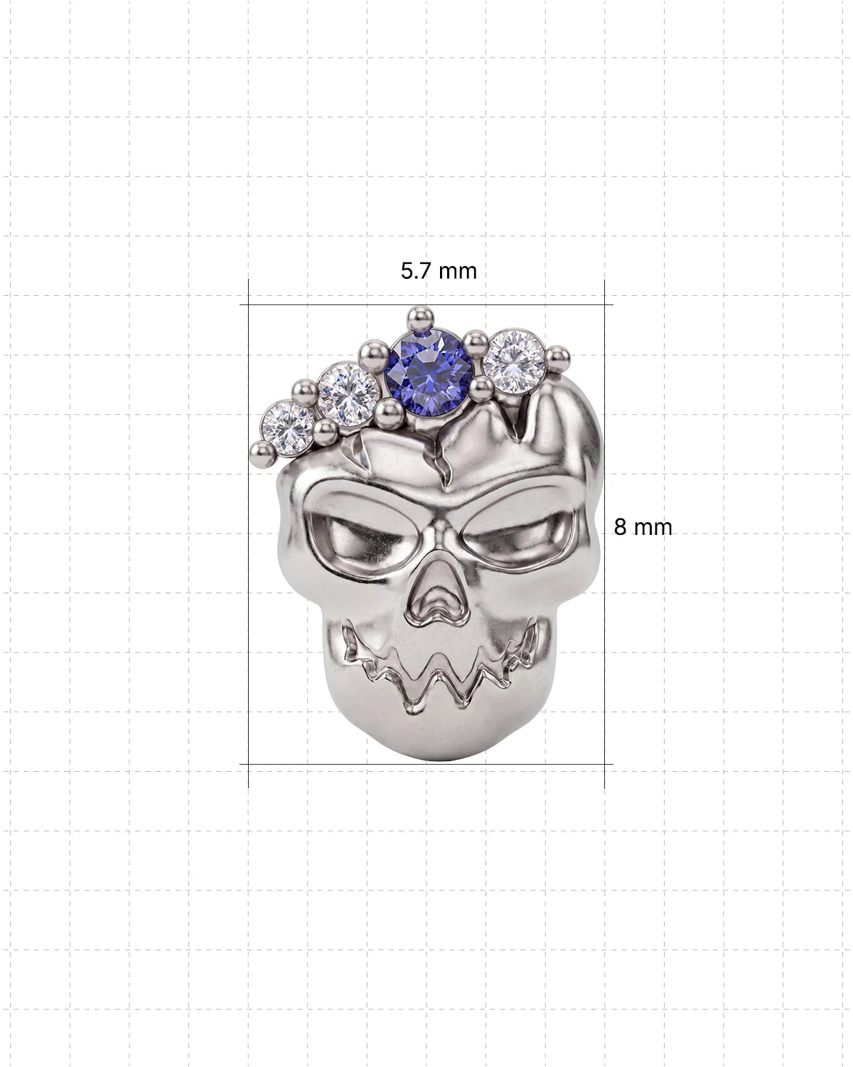 Crowned Mischief skull flatback stud, silver tone with purple cubic zirconia, image 2