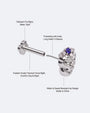 Crowned Mischief skull flatback stud, silver tone with purple cubic zirconia, image 6