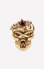 Crowned Mischief skull flatback stud, gold tone with red cubic zirconia, image 1