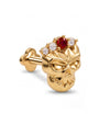 Crowned Mischief skull flatback stud, gold tone with red cubic zirconia, image 3