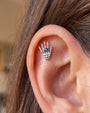 Phantom Touch Threadless Flatback Stud in Silver Twilight Tanzanite, lobe styling