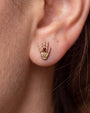 Phantom Touch Threadless Flatback Stud in Gold Garnet Red, lobe styling