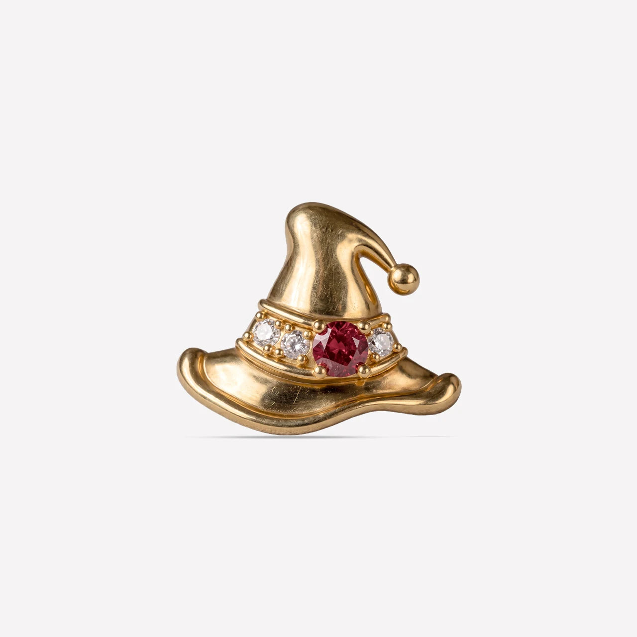 Spellbound Witch Hat flatback stud in gold tone with red cubic zirconia, image 1