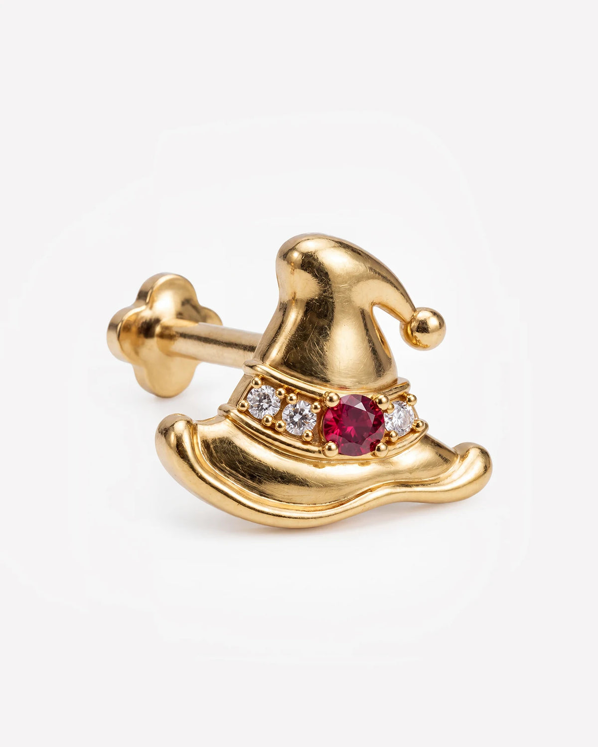Spellbound Witch Hat flatback stud in gold tone with red cubic zirconia, image 2