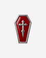 Crimson Crypt Coffin flatback stud, silver tone with red panel and raised cross, image 1