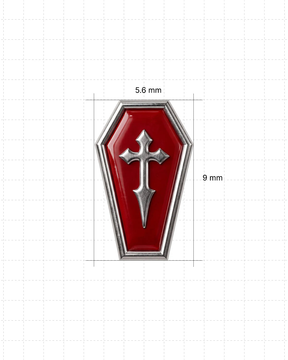 Crimson Crypt Coffin flatback stud, silver tone with red panel and raised cross, image 3