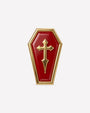 Crimson Crypt Coffin flatback stud, gold tone with red panel and raised cross, image 1