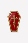 Crimson Crypt Coffin flatback stud, gold tone with red panel and raised cross, image 1
