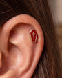 Crimson Crypt Coffin flatback stud, gold tone with red panel and raised cross, image 2