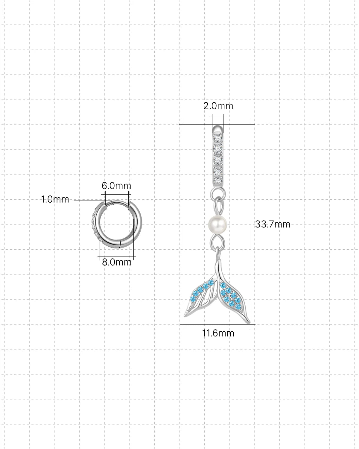 Mermaid Glow Drop Earrings Silver Ocean Mist size guide