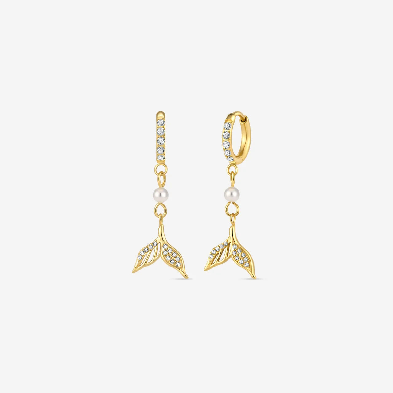 Mermaid Glow Drop Earrings Gold Crystal Clear front view