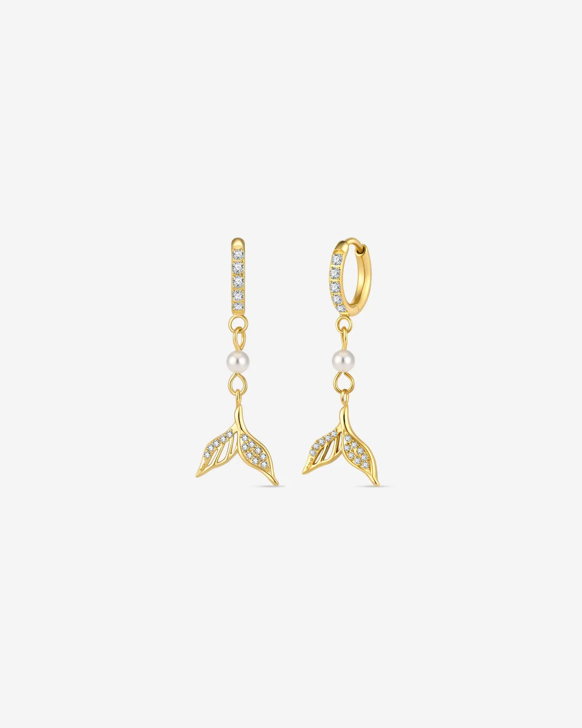 Mermaid Glow Drop Earrings Gold Crystal Clear front view