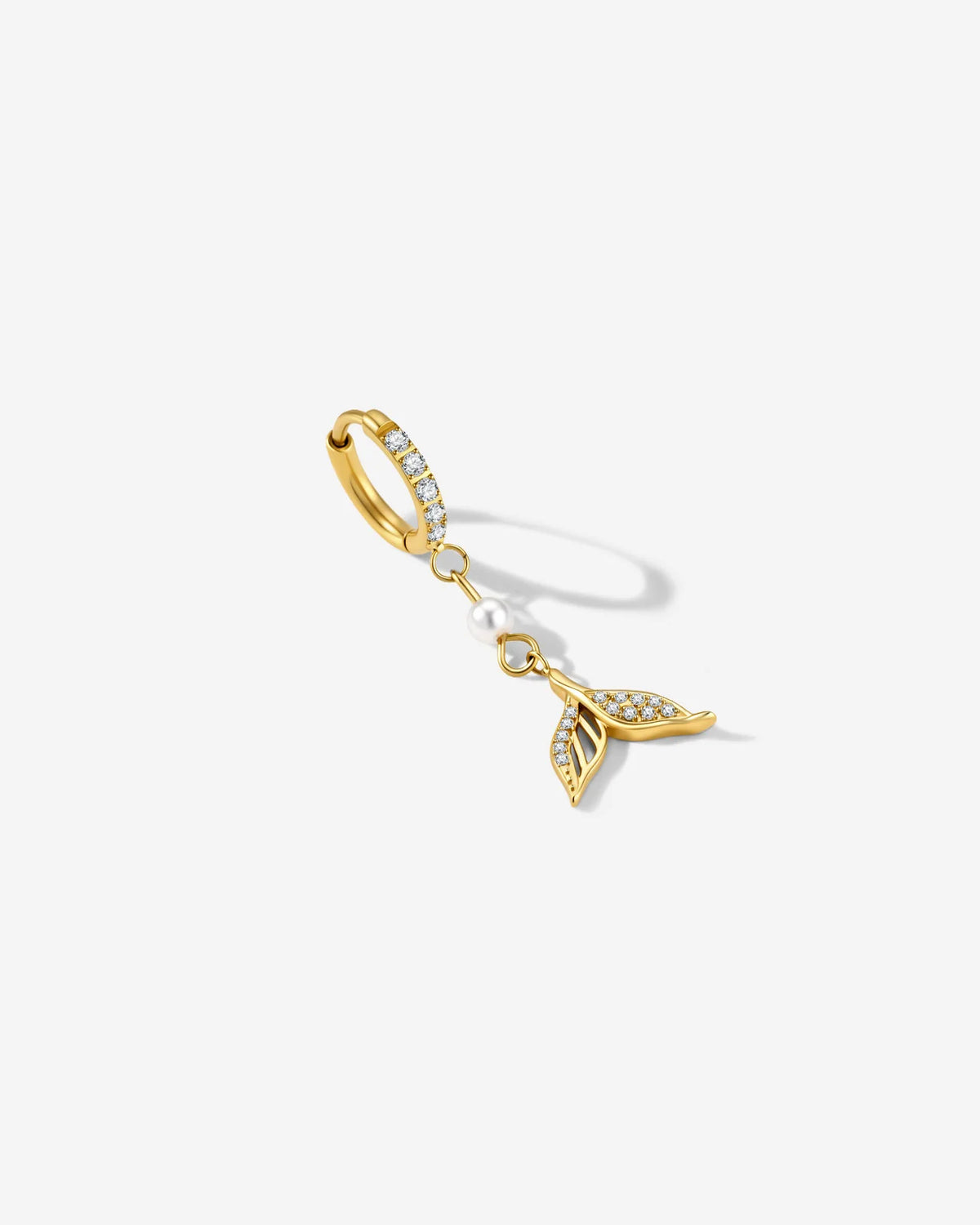 Mermaid Glow Drop Earrings Gold Crystal Clear side view