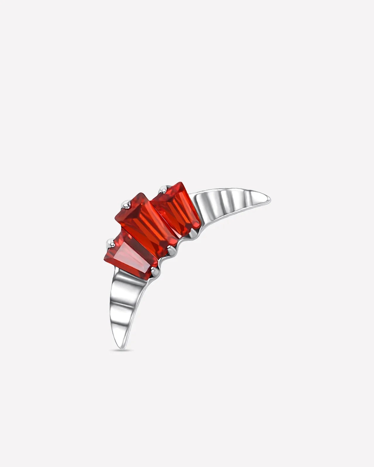 Dual Horn Crescent Flatback Stud, silver with red stones, product view