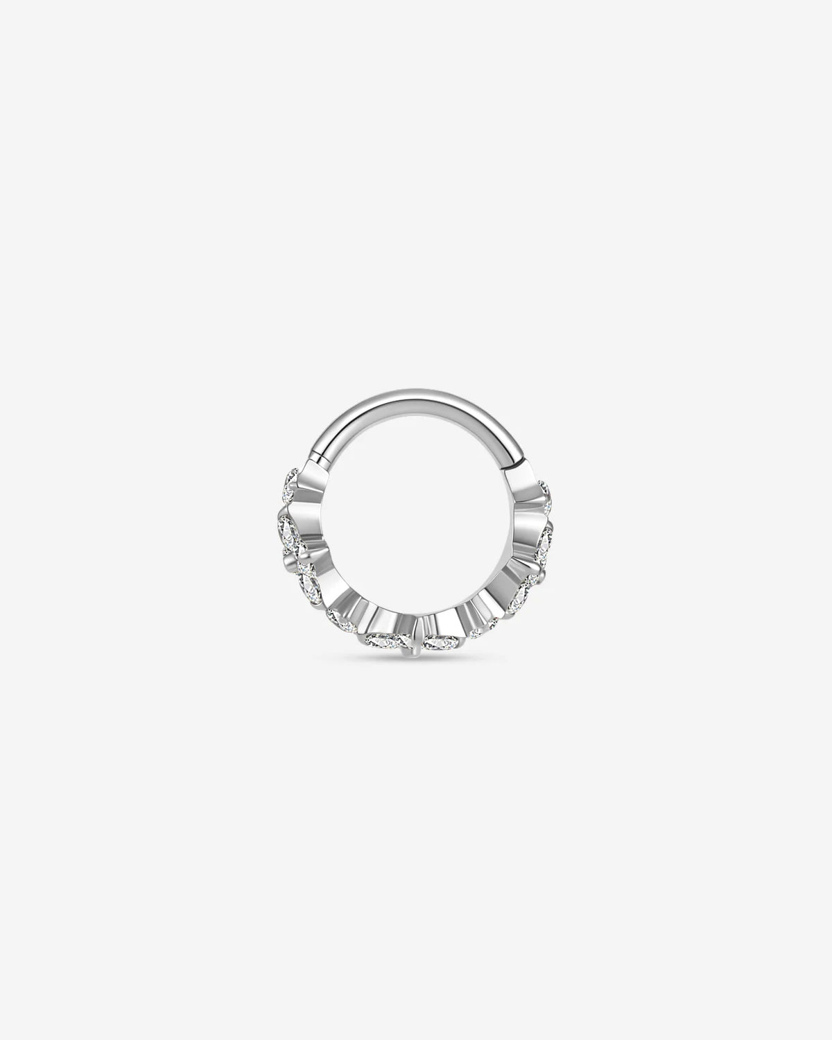 Silver Lucky Bloom Huggie Clicker angled view