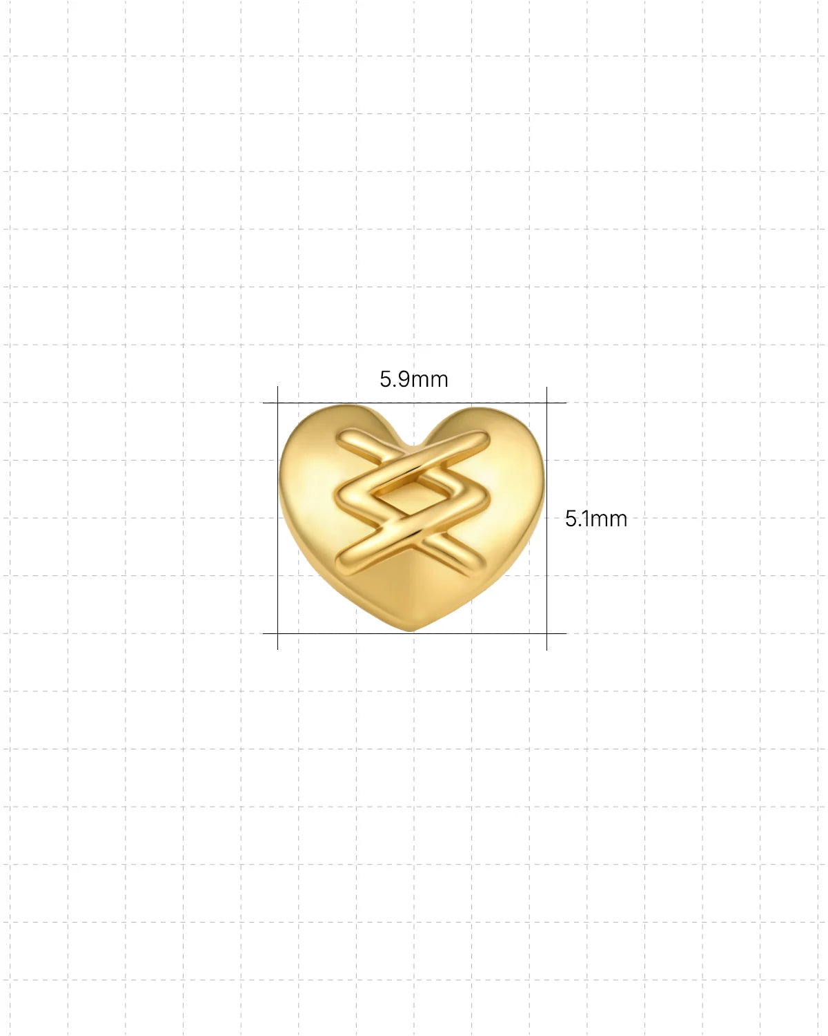 Heart Remix Flatback Stud in gold tone, size chart