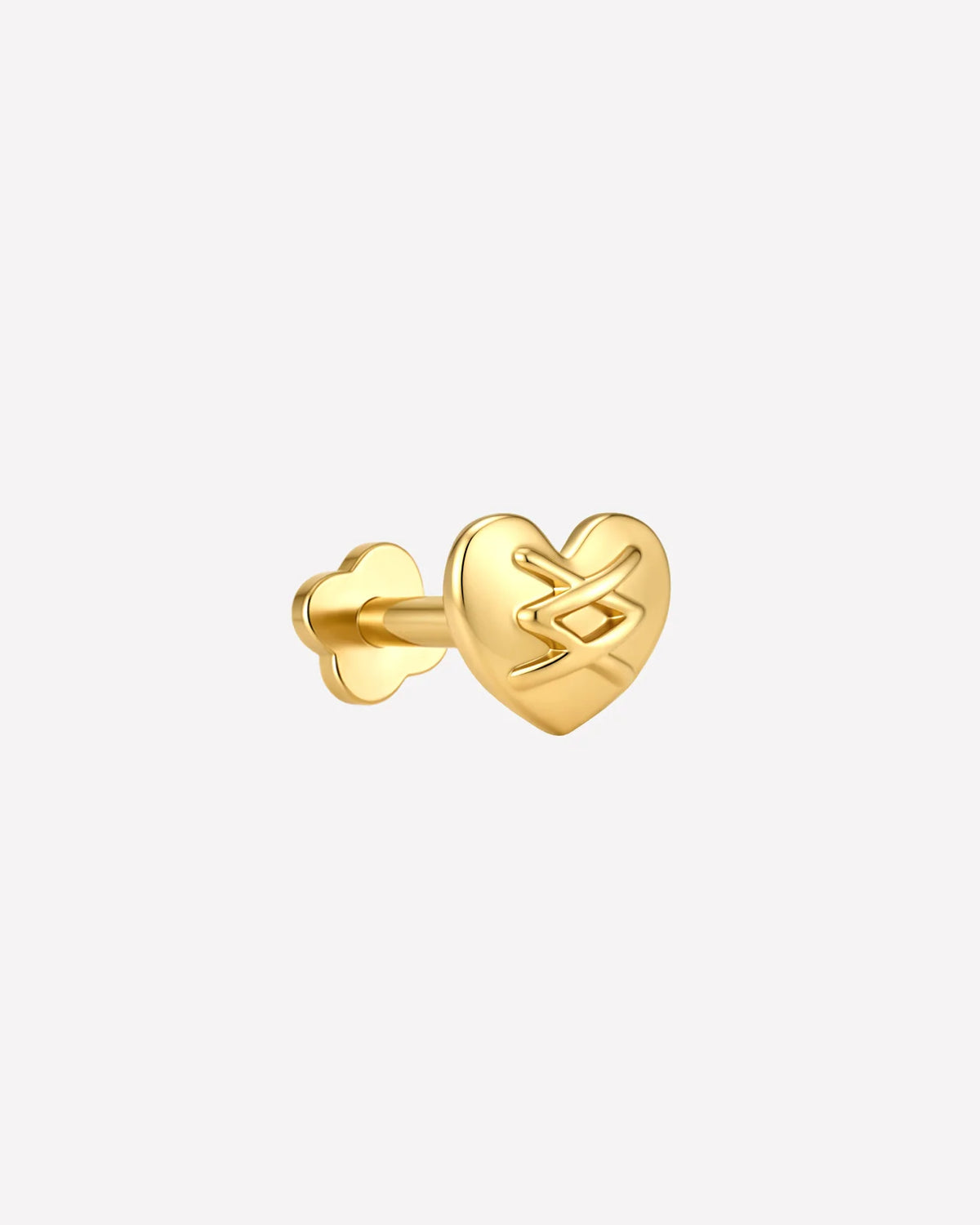 Heart Remix Flatback Stud in gold tone, side view