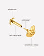 Heart Remix Flatback Stud in gold tone, threaded attachment details