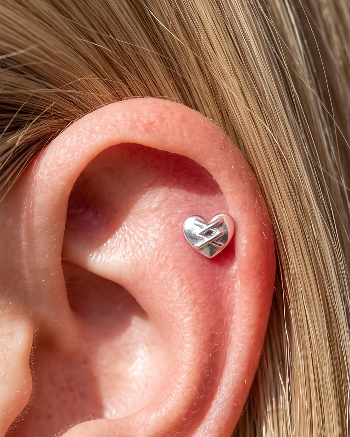 Heart Remix Flatback Stud in silver tone, flat styling