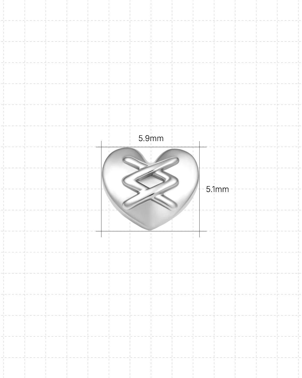 Heart Remix Flatback Stud in silver tone, size chart